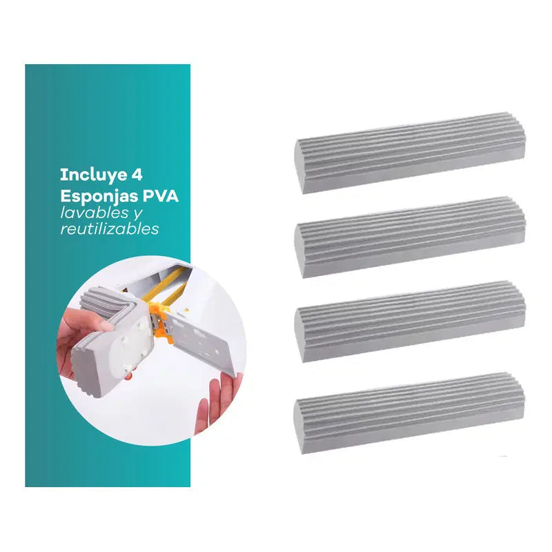 Mopa de Escurrido Fácil Trapeador Limpieza + 4 Repuestos