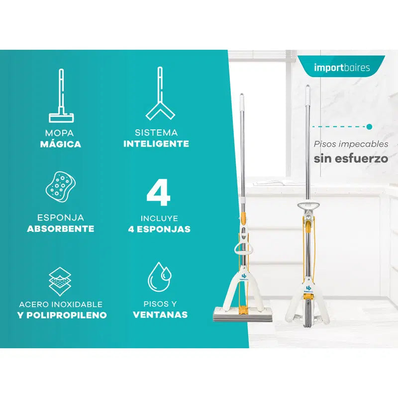 Mopa de Escurrido Fácil Trapeador Limpieza + 4 Repuestos