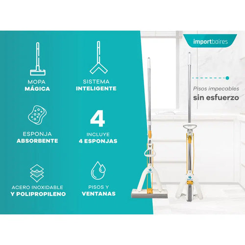 Mopa de Escurrido Fácil Trapeador Limpieza + 4 Repuestos
